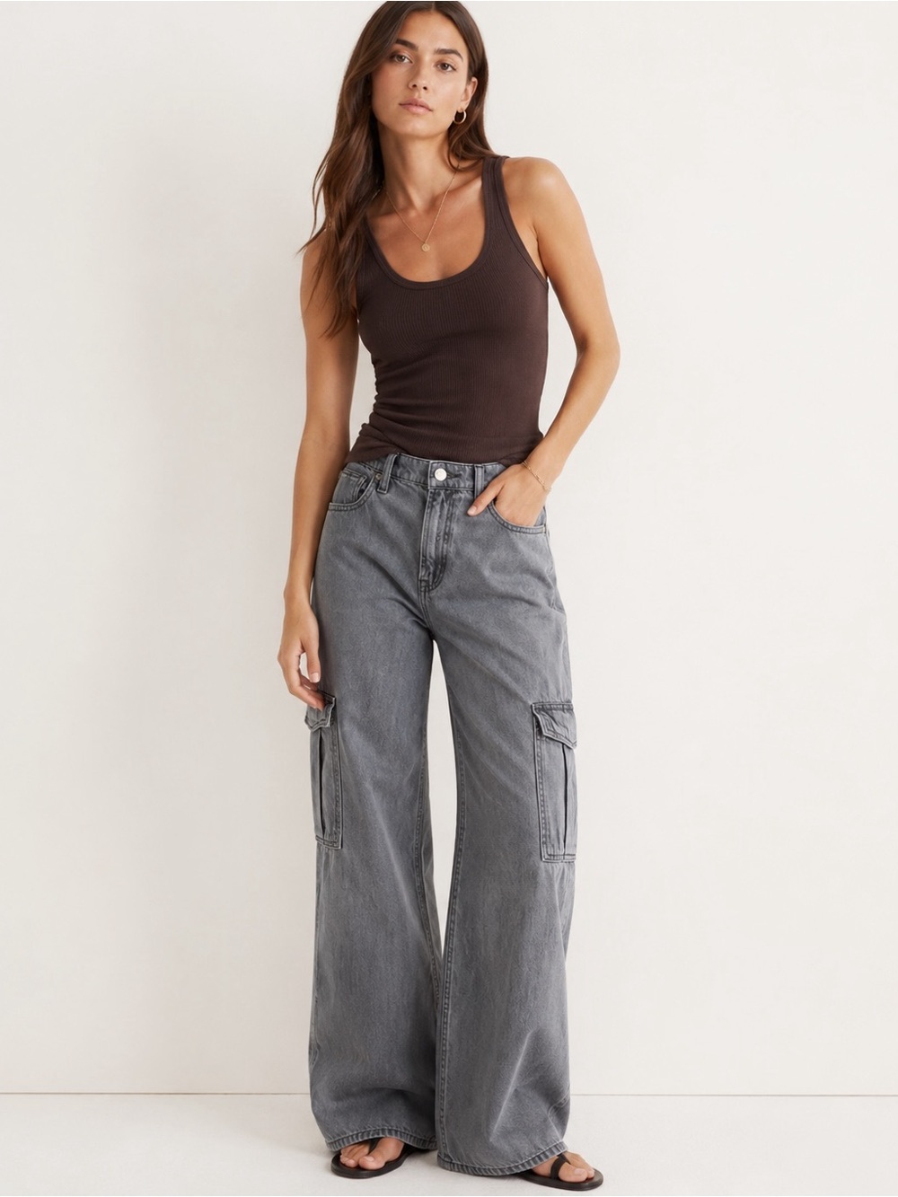 GAP Woman Gray High Rise Cargo Wide Leg Jeans US8 Grunge Streetwear Classic